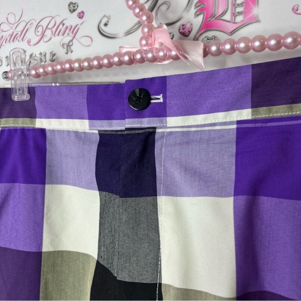 adidas shorts long Plaid Shorts in Purple, Black, and White stripes gingham - Picture 4 of 7